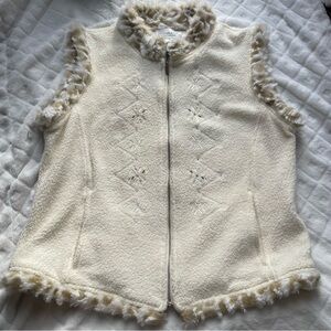 Vintage Conrad C Cream Faux Fur Trim Vest cheetah leopard print womens size smal